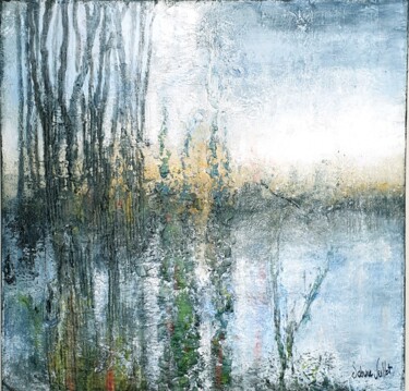 Schilderij getiteld "Etang" door Sabine Veillet, Origineel Kunstwerk, Acryl Gemonteerd op Frame voor houten brancard