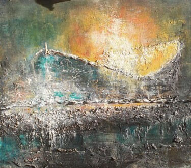 Pittura intitolato "La barque au coucha…" da Sabine Veillet, Opera d'arte originale, Acrilico Montato su Telaio per barella…
