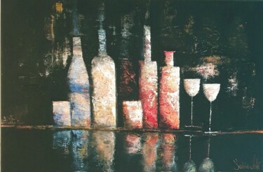 Painting titled "Open Bar" by Sabine Veillet, Original Artwork, Acrylic Mounted on Wood Stretcher frame