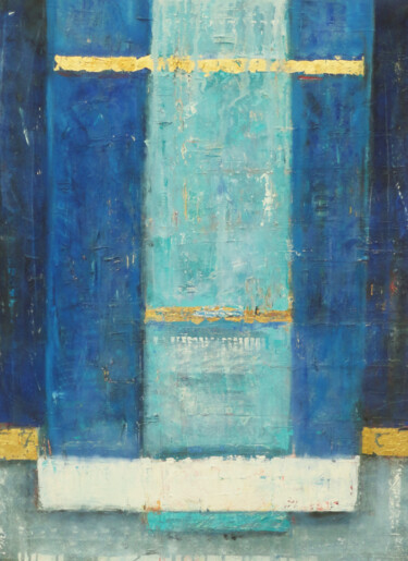 Malerei mit dem Titel "Abstraktes Blau mit…" von Sabine Voigt, Original-Kunstwerk, Öl Auf Keilrahmen aus Holz montiert