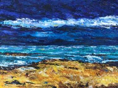 Malerei mit dem Titel "Meer in der Sonne" von Sabine Voigt, Original-Kunstwerk, Öl Auf Keilrahmen aus Holz montiert