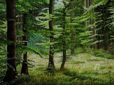 Malerei mit dem Titel "Sommer Wald" von Sabine Weigel, Original-Kunstwerk, Aquarell