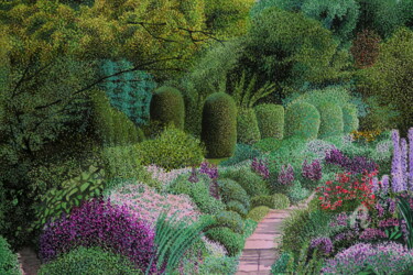 Malerei mit dem Titel "Der Sommergarten" von Sabine Weigel, Original-Kunstwerk, Aquarell