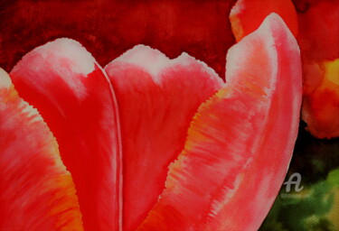 Malerei mit dem Titel "Rote Tulpe" von Sabine Weigel, Original-Kunstwerk, Aquarell