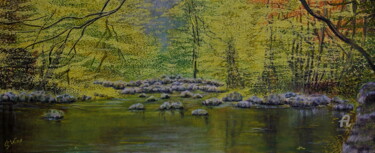 Malerei mit dem Titel "Unten am Fluss" von Sabine Weigel, Original-Kunstwerk, Pastell
