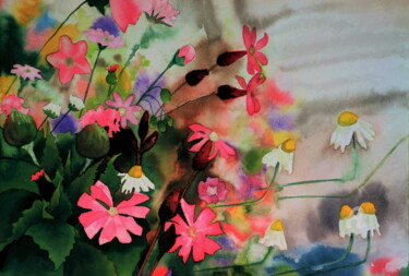 Malerei mit dem Titel "Wildblumen" von Sabine Weigel, Original-Kunstwerk, Aquarell