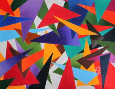 Malerei mit dem Titel "Fröhliche Farben" von Sabine Weigel, Original-Kunstwerk, Conté-Buntstifte