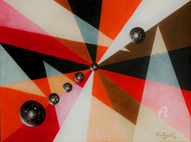 Peinture intitulée "Starlink Satelliten…" par Sabine Weigel, Œuvre d'art originale, Conté