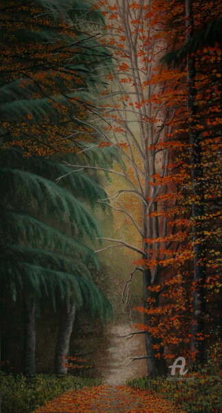 Malerei mit dem Titel "Herbstwald" von Sabine Weigel, Original-Kunstwerk, Aquarell