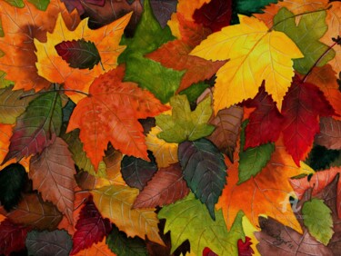 Malerei mit dem Titel "Herbstlaub" von Sabine Weigel, Original-Kunstwerk, Aquarell