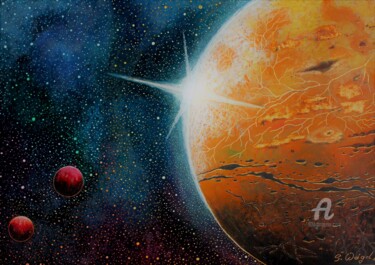 「Bunte Planeten」というタイトルの絵画 Sabine Weigelによって, オリジナルのアートワーク, パステル