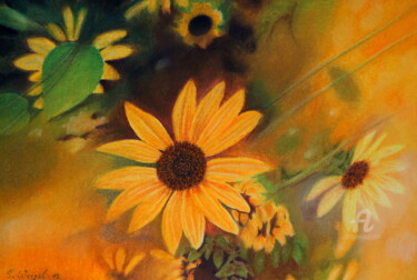 Pintura intitulada "Herbstblumen" por Sabine Weigel, Obras de arte originais, Pastel