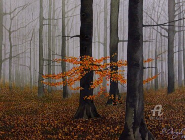 Malerei mit dem Titel "November Wald" von Sabine Weigel, Original-Kunstwerk, Aquarell