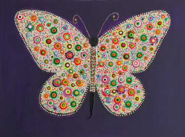 Malerei mit dem Titel "Papillon exotique" von Sabine.Zao, Original-Kunstwerk, Acryl Auf Keilrahmen aus Holz montiert