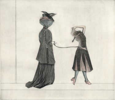 Gravures & estampes intitulée "Fox-Trot" par Sabine Delahaut, Œuvre d'art originale, Eau-forte