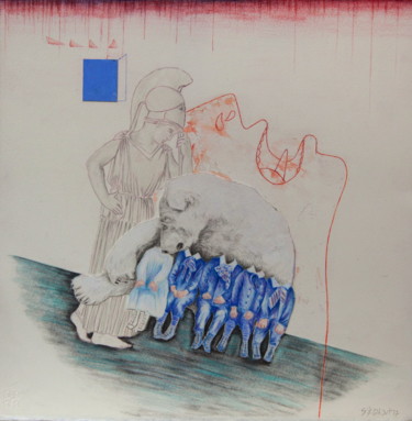 Dessin intitulée "El dolor de Atenea" par Sabine Delahaut, Œuvre d'art originale