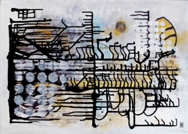 Картина под названием "escape" - Sabine Hartmann, Подлинное произведение искусства, Чернила Установлен на Деревянная рама дл…