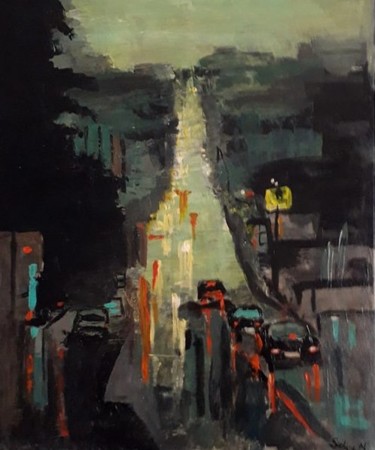 Painting titled "black road" by Sabine M, Original Artwork, Acrylic