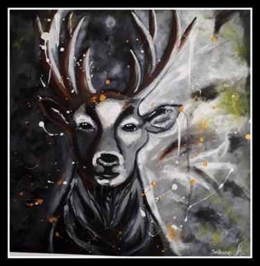 Painting titled "cerf onirique" by Sabine M, Original Artwork, Acrylic