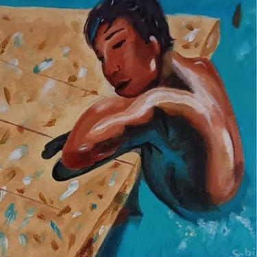 Pintura intitulada "détente a la piscine" por Sabine M, Obras de arte originais, Acrílico