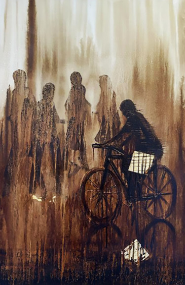 Painting titled "Sur les roues" by Sabino Puma, Original Art, Ink