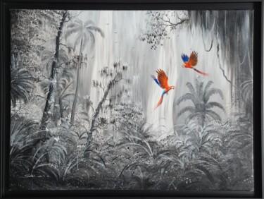 Painting titled "La cascade de la vie" by Sabino Puma, Original Artwork, Pigments Mounted on Wood Stretcher frame