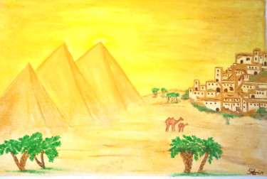 Malerei mit dem Titel "egypte jaune" von Sabrina Hazard, Original-Kunstwerk, Acryl