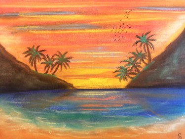 Dibujo titulada "Playa des rêves" por Sabrina Hazard, Obra de arte original, Pastel