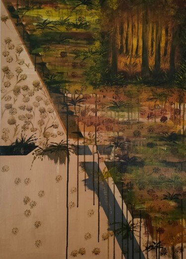 Schilderij getiteld "Destruction" door Sabrina Mundt, Origineel Kunstwerk, Acryl Gemonteerd op Frame voor houten brancard