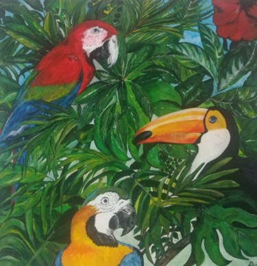 Schilderij getiteld "perroquet" door Sabrina Rabin, Origineel Kunstwerk, Acryl