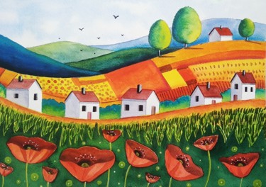 Les couleurs de Provence Peinture intitulée "Les couleurs de Pro…" par Sabrina Riggio, Œuvre d'art originale, Aquarelle