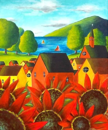 Pintura titulada "Le village des tour…" por Sabrina Riggio, Obra de arte original, Acrílico
