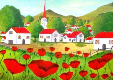 Painting titled "Le village aux coqu…" by Sabrina Riggio, Original Artwork, Acrylic