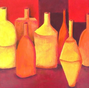 Peinture intitulée "Les bouteilles roug…" par Sabrina Riggio, Œuvre d'art originale, Acrylique