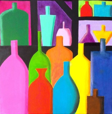 Painting titled "Bouteilles multicol…" by Sabrina Riggio, Original Artwork, Acrylic