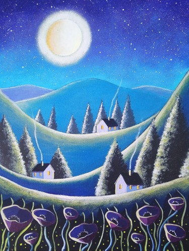 Clair de lune #3 Peinture intitulée "Clair de lune #3" par Sabrina Riggio, Œuvre d'art originale, Acrylique
