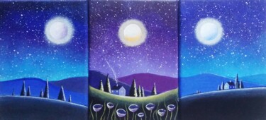 Malarstwo zatytułowany „Clair de pleine lune” autorstwa Sabrina Riggio, Oryginalna praca, Akryl Zamontowany na Drewniana ram…
