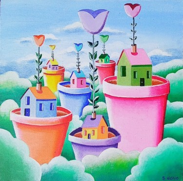 Painting titled "Douce floraison" by Sabrina Riggio, Original Artwork, Acrylic