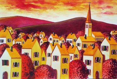 Un soir d'automne Peinture intitulée "Un soir d'automne" par Sabrina Riggio, Œuvre d'art originale, Aquarelle