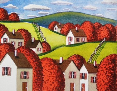 Peinture intitulée "Les collines aux ar…" par Sabrina Riggio, Œuvre d'art originale, Acrylique