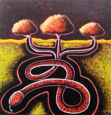 Schilderij getiteld "Serpent racine" door Sabrina Riggio, Origineel Kunstwerk, Acryl