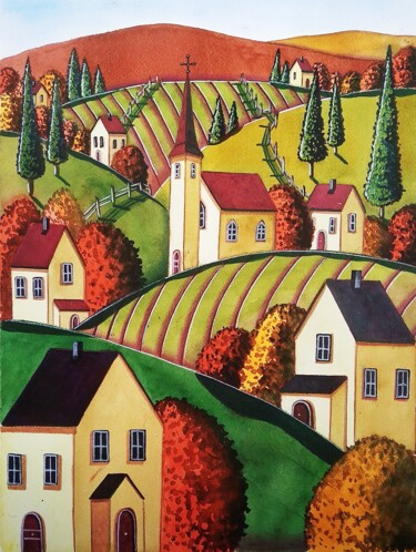 Bel automne Peinture intitulée "Bel automne" par Sabrina Riggio, Œuvre d'art originale, Aquarelle