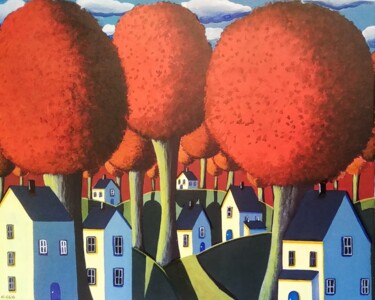 Pintura titulada "Les toits rouges" por Sabrina Riggio, Obra de arte original, Acrílico