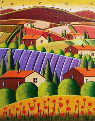 Картина под названием "Soirée de Provence" - Sabrina Riggio, Подлинное произведение искусства, Акрил Установлен на картон