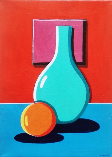 Painting titled "Le vase bleu" by Sabrina Riggio, Original Artwork, Acrylic Mounted on Wood Stretcher frame