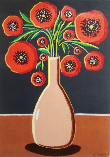 Pintura intitulada "Bouquet de coquelic…" por Sabrina Riggio, Obras de arte originais, Acrílico
