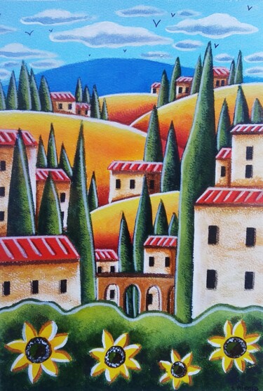 Painting titled "Bel été de Toscane" by Sabrina Riggio, Original Artwork, Acrylic