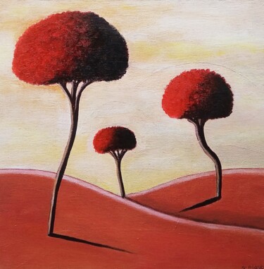 Malerei mit dem Titel "Les trois arbres ro…" von Sabrina Riggio, Original-Kunstwerk, Acryl