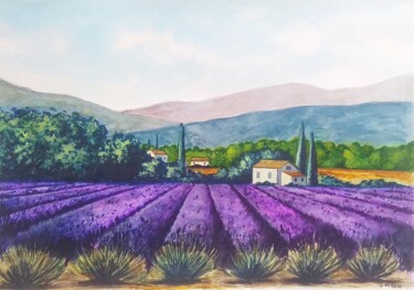 Malerei mit dem Titel "Bel été en Provence" von Sabrina Riggio, Original-Kunstwerk, Aquarell