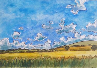 Painting titled "L'été dans la campa…" by Sabrina Riggio, Original Artwork, Watercolor